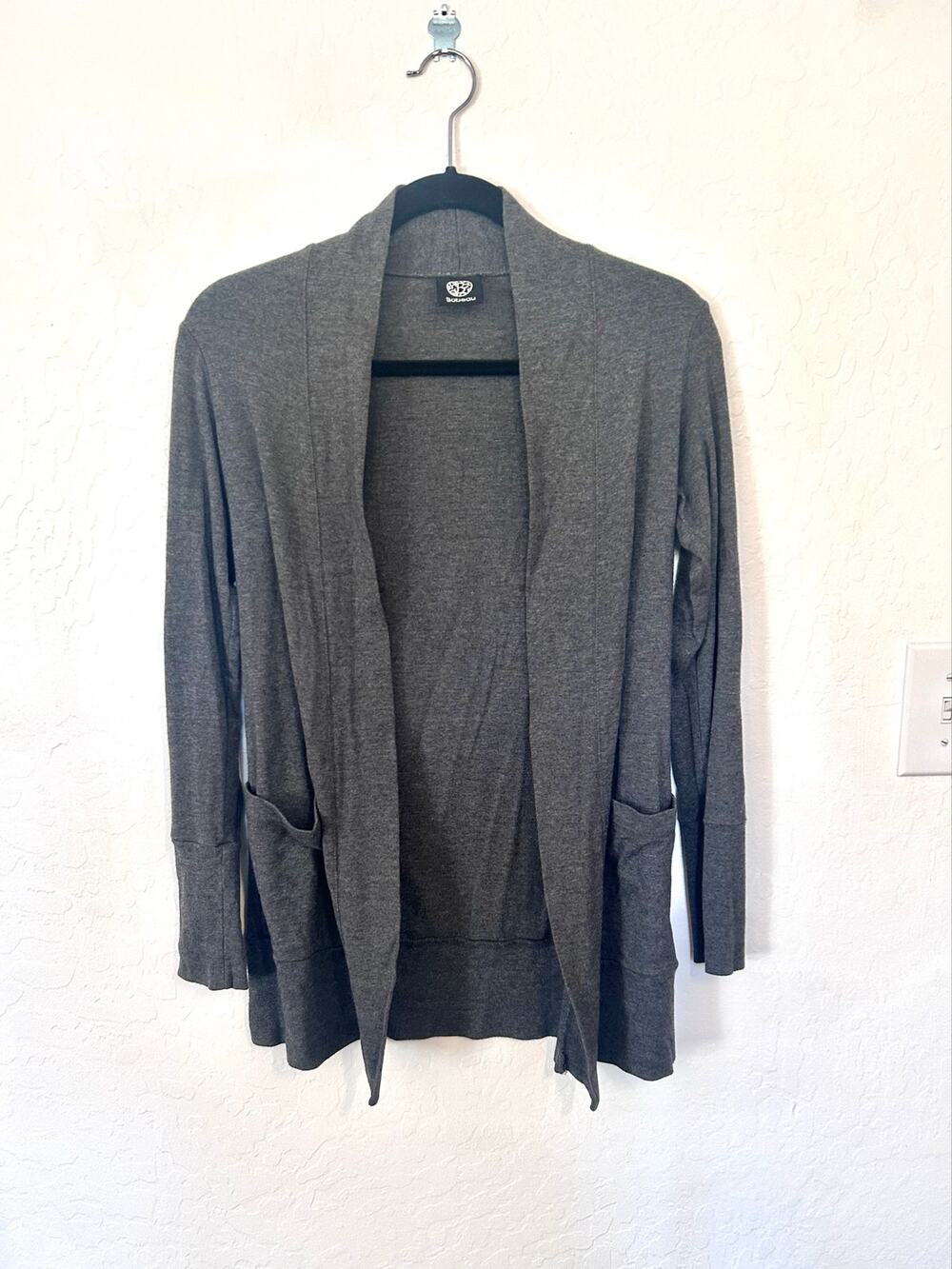 Women’s Grey Supima Cotton Blend Open Front Smart Casual Cardigan With Pockets - Picture 1 of 10